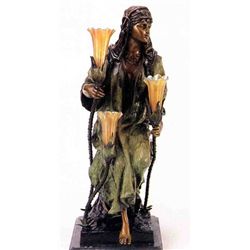  SEATED EGYPTIAN GIRL  BRONZE SCULPTURE LAMP - GUELLOT