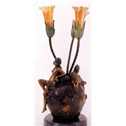  NUDES ON VASE  BRONZE SCULPTURE LAMP - VILLANIS