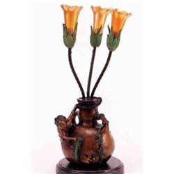  NUDE BOY ON VASE  BRONZE SCULPTURE LAMP - MOREAU