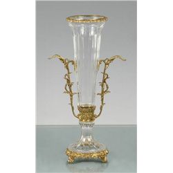 ITALIAN CRYSTAL VASE W/ BRASS TRIM