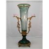 Image 1 : GREEN CRYSTAL VASE WITH PORCELAIN FLOWERS