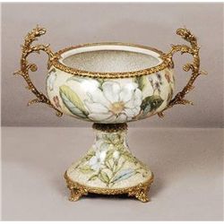 ORIENTAL PORCELAIN BOWL W/ BRASS ACCENTS