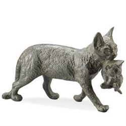 CAT WITH KITTEN CAST IRON GARDEN SCULPTURE