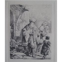 Rembrandt ABRAHAM CASTING OUT HAGAR & ISHMAEL Etching