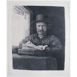 Rembrandt SELF PORTRAIT DRAWING AT WINDOW Etching