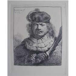 Rembrandt SELF PORTRAIT WITH RAISED SABRE Etching