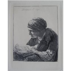 Rembrandt WOMAN READING Etching