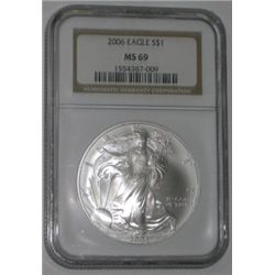 2006 CERTIFIED 1oz SILVER EAGLE *CERTIFIED BY NGC MS-69*!! SILVER EAGLE CAME OUT OF SAFE!!
