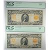 Image 1 : RARE! 2-1906 FR 1183 GOLD CERTS. 20.00 CONSECUTIVE SERIAL NUMBERS! PCGS GEM NEW