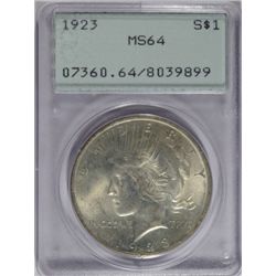 1923 PEACE DOLLAR PCGS RATTLER HOLDER MS 64