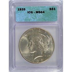 1935 PEACE DOLLAR ICG MS 64 NICE COIN!