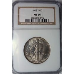 1945 WALKING LIBERTY HALF DOLLAR NGC MS 66 BLAZER!