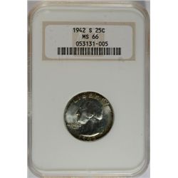 1942 S WASHINGTON QUARTER NGC MS 66