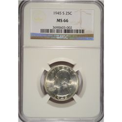 1945 S WASHINGTON QUARTER NGC MS 66