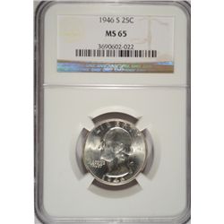 1946 S WASHINGTON QUARTER NGC MS 65