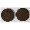 Image 1 : 1832 LARGE CENT VG ( HAS HOLE ) & 1833 LARGE CENT, AG/GOOD