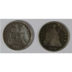 1856 SEATED HALF DIME VF ( SOME DAMAGE ) & 1858 SEATED HALF DIME AG