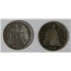 Image 1 : 1856 SEATED HALF DIME VF ( SOME DAMAGE ) & 1858 SEATED HALF DIME AG
