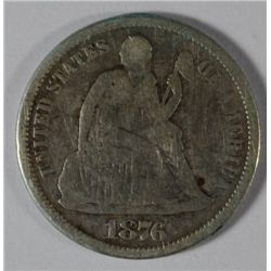 1876-CC SEATED DIME, VG