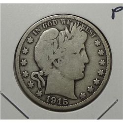1915  Barber half $ solid rim VG SCARCE THIS GRADE  est $115-$125
