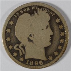 1896-O BARBER QUARTER, GOOD