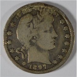 1897-O BARBER QUARTER, VG ( RIM DAMAGE )