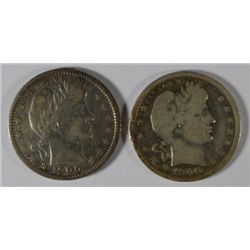 1900 BARBER QUARTER, VF/XF & 1900-O BARBER QUARTER, VG ( RIM DING )