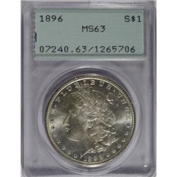 1896 MORGAN SILVER DOLLAR, PCGS MS-63,  IN OLD GREEN HOLDER