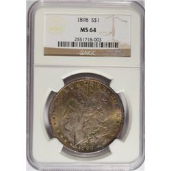 1898 MORGAN SILVER DOLLAR, NGC MS-64, TONED