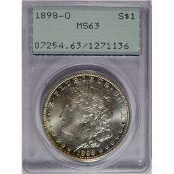 1898-O MORGAN SILVER DOLLAR, PCGS MS-63, IN OLD GREEN HOLDER