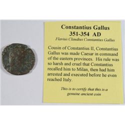 ANCIENT ROMAN COIN ATTRIBUTED TO THE RULE OF CONSTANTIUS GALLUS 351-354 A.D.