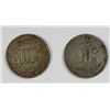 Image 2 : 1853-54  3 cent silver all original color VF  the 54 has some scratches est $85-
