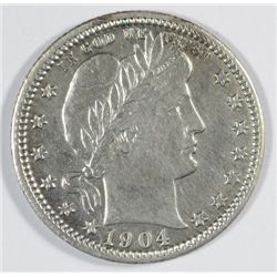 1904-O BARBER QUARTER CHOICE AU CLEANED NICE!