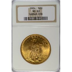 1924 $20.00 ST. GAUDENS GOLD, NGC, MS-63