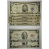 Image 1 : ( 5 ) U.S. $5.00 SILVER  CERTIFICATES & ( 2 ) $2.00  RED SEALS, ALL AVE. CIRC.