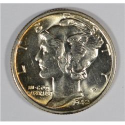 1942-S MERCURY DIME, GEM UNC.