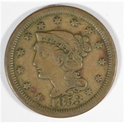 1853 LARGE CENT, F/VF