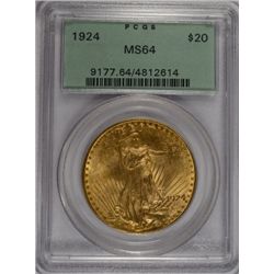 1924 $20.00 ST. GAUDENS GOLD, PCGS MS-64, GREEN LABEL