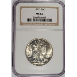 1947 WALKING LIBERTY HALF DOLLAR, NGC MS-65 GEM