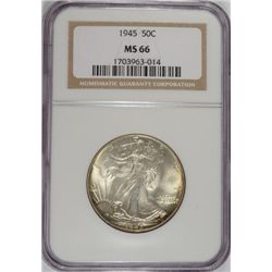 1945 WALKING LIBERTY HALF DOLLAR, NGC MS-66