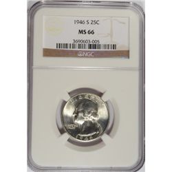 1946-S WASHINGTON QUARTER, NGC MS-66 GEM