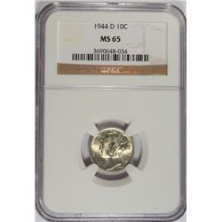 1944-D MERCURY DIME, NGC MS-65 GEM