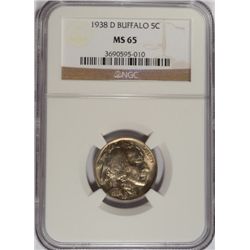 1938-D BUFFALO NICKEL, NGC MS-65 GEM