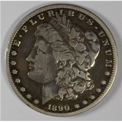 1890-CC MORGAN SILVER DOLLAR, FINE