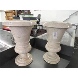 2 Solid Marble Urns Note some edge chips - 2 Times the Money 18" Height