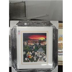 Sunset In The Park Serigraph Framed Signed by Deneille Spohn Moes 27 x 33 Frame Size