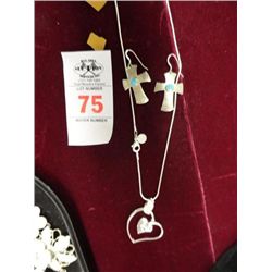 Sterling Heart Pendant w/CZ Necklace & Sterling Earrings