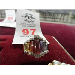 14K Gold Ring - 7 Colored Stones w/.12 CTTW Round Accent Diamonds EST Retail $1350 - Missing Stones