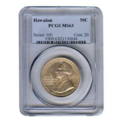 Certified Commemorative Half Dollar Hawaiian MS63 PCGS