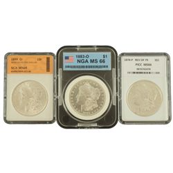 3 Graded Silver Dollars 1878, 1883, 1899